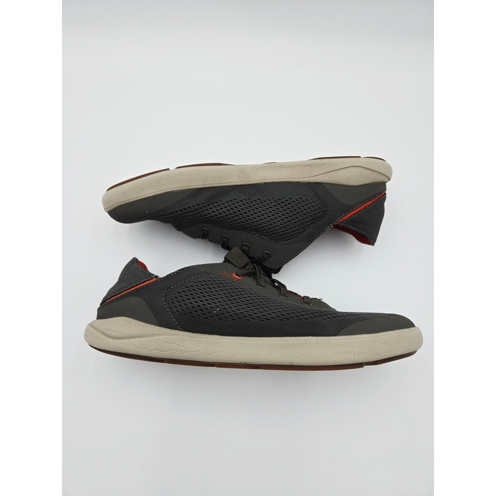 OluKai Moku Pae Mens 9 Charcoal Gray Orange Mesh Boat Shoes Sneakers 10472-4EKZ